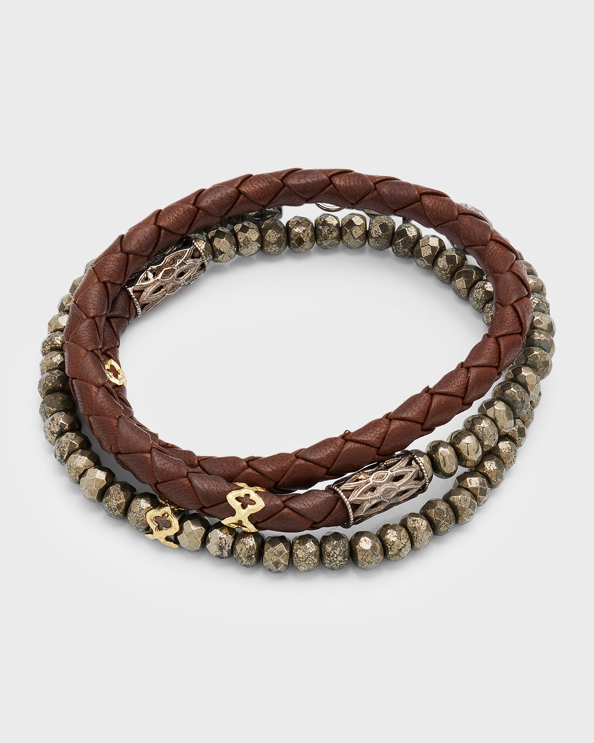 Armenta Men's Pyrite and Leather Wrap Bracelet