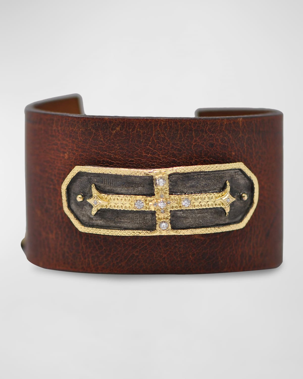 Men's Wide Leather Cuff Bracelet w/ Diamonds