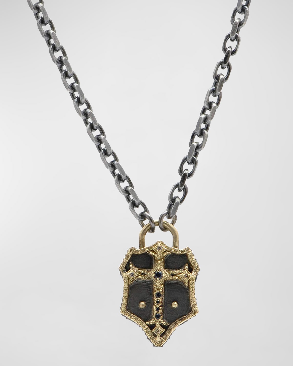 Men's Diamond & Black Sapphire Cross Shield Necklace