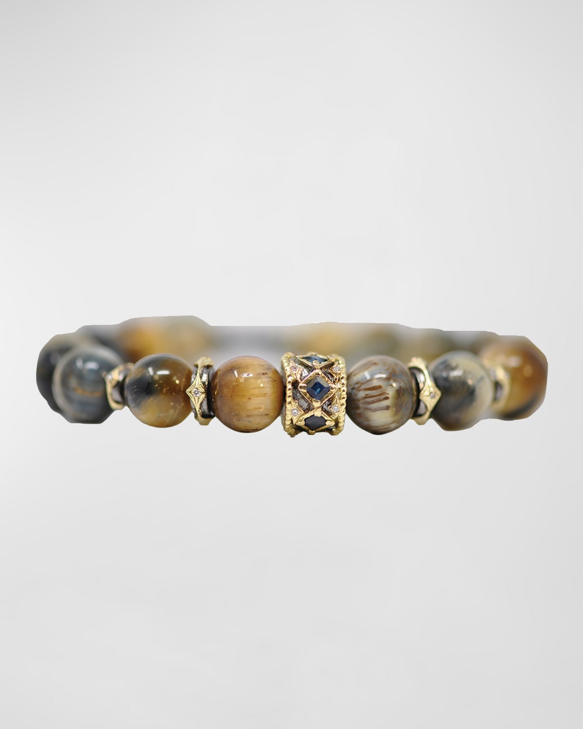 Men's Old World Tiger's Eye Beaded Bracelet with Diamonds and Sapphires