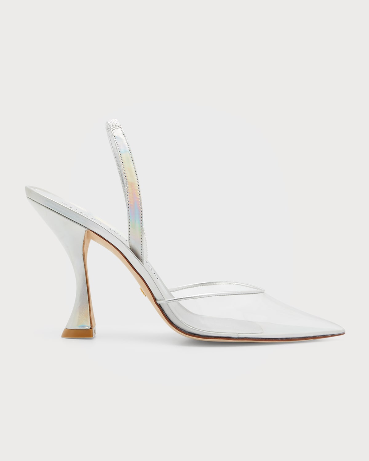 Stuart Weitzman Xcurve Iridescent Halter Slingback Pumps In Silverclear