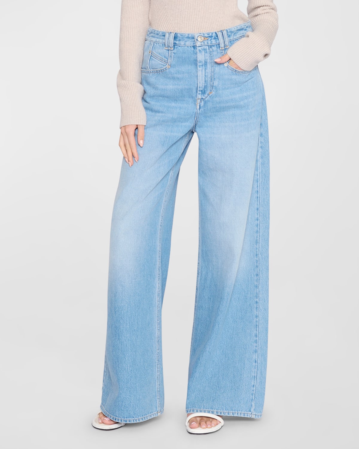 Shop Isabel Marant Lemony Wide-leg Denim Jeans In Light Blue