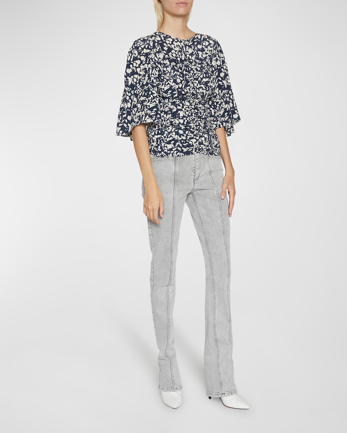 Isabel Marant Lidiane Flutter-sleeve Ruched Blouse In Black