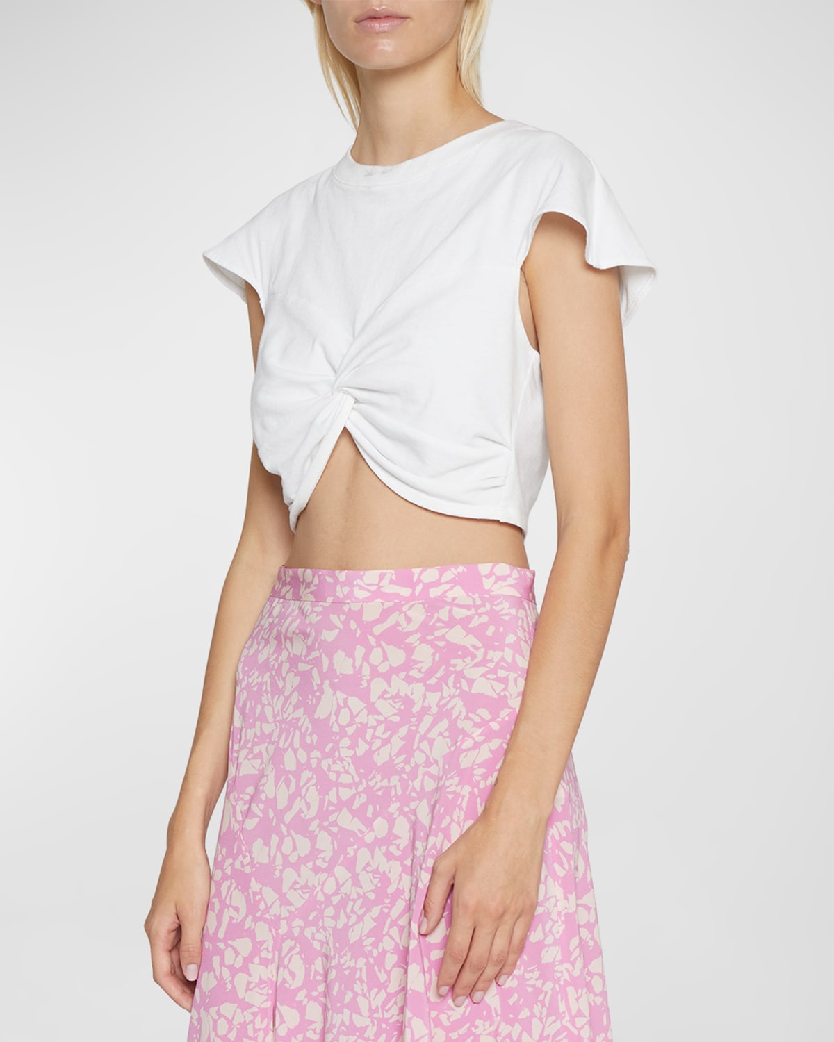 Isabel Marant Zineae Cropped Twist-front Cotton-jersey T-shirt In White