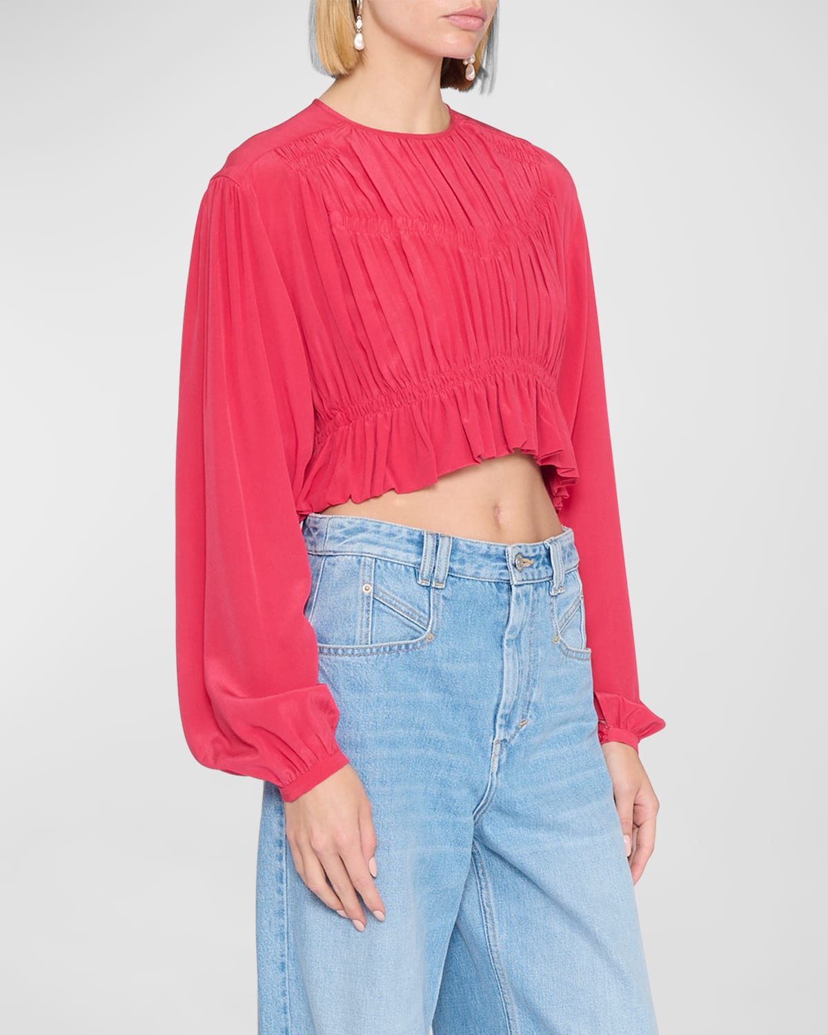 Isabel Marant Nelino Shirred Silk Crop Blouse In Paradise Pink