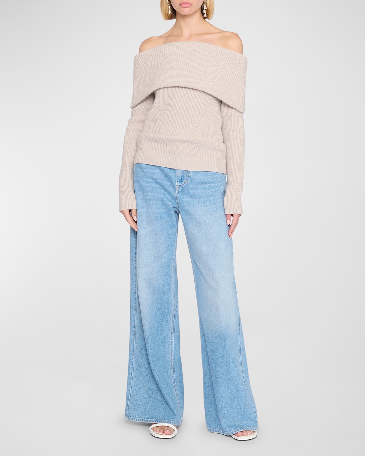 Isabel Marant Baya Off-the-shoulder Cashmere Rib Sweater In Beige