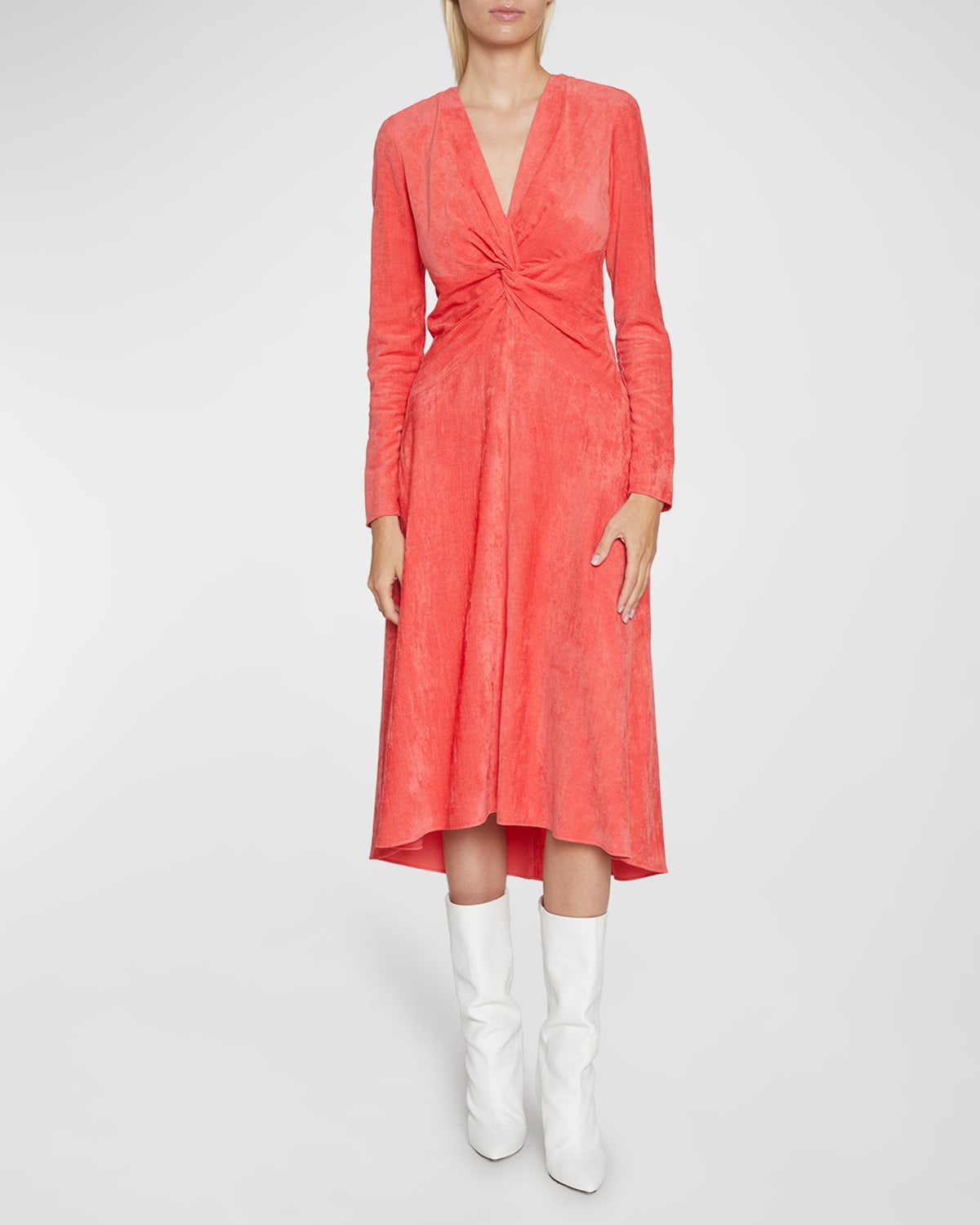 Isabel Marant Havena Twisted Corduroy Midi Dress In Coral