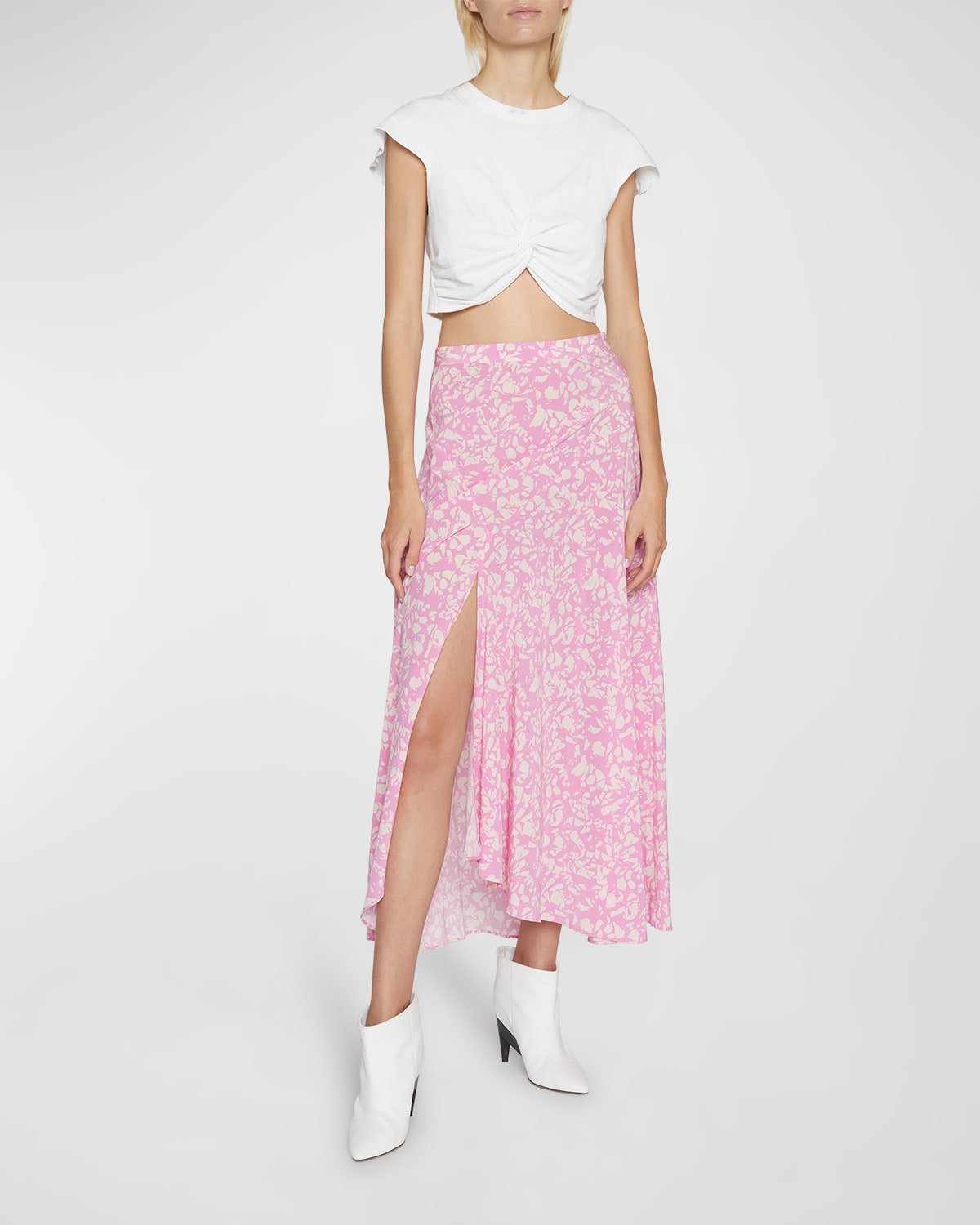 Isabel Marant Sakura Abstract-print Side-slit Midi Skirt In Pink