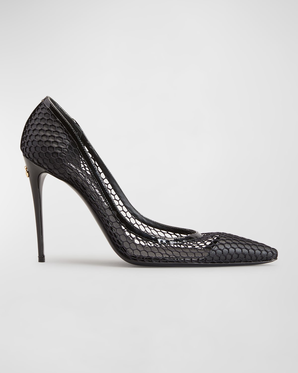 Dolce & Gabbana Black Pumps With Mesh Detail And Logo Plaque In Black