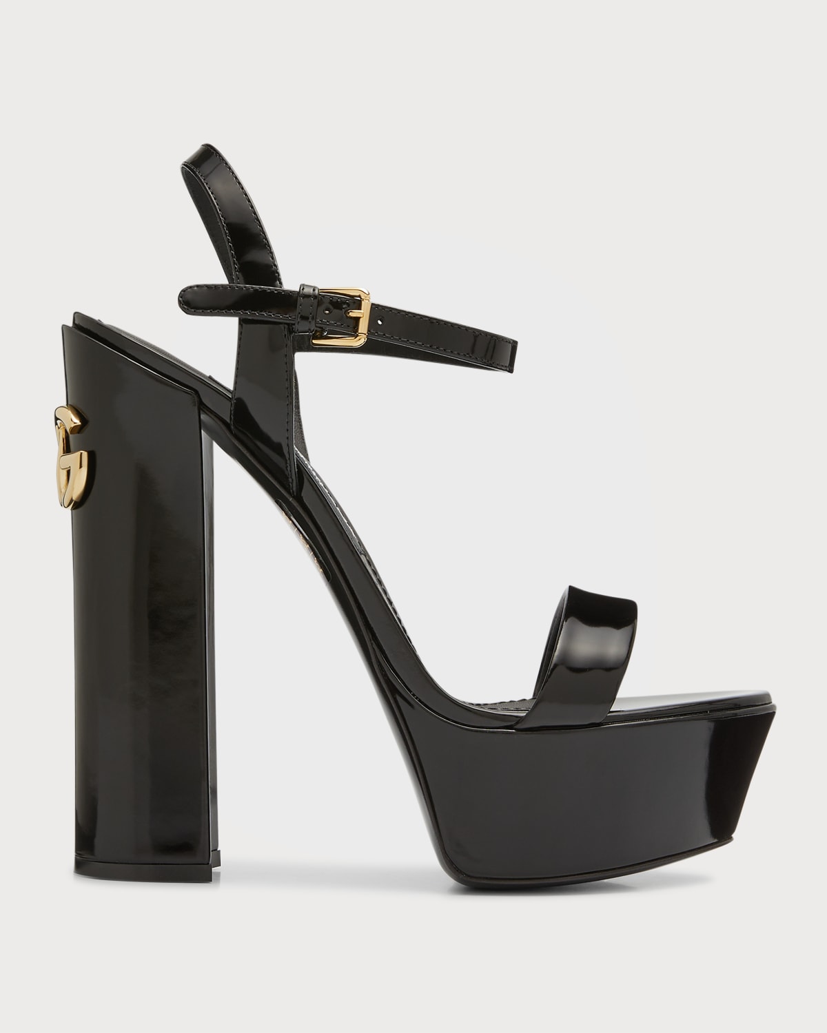Dolce & Gabbana Keira 145 Polished Leather Platform Sandals In Black