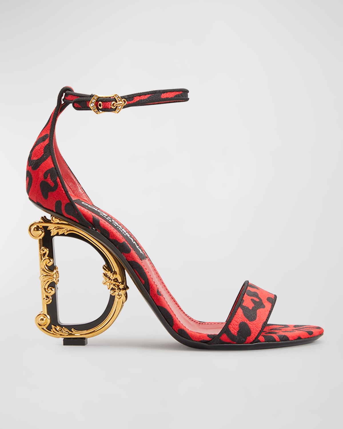 Dolce & Gabbana Leopard-print Brocade Sandals With Baroque Dg Detail In Leored