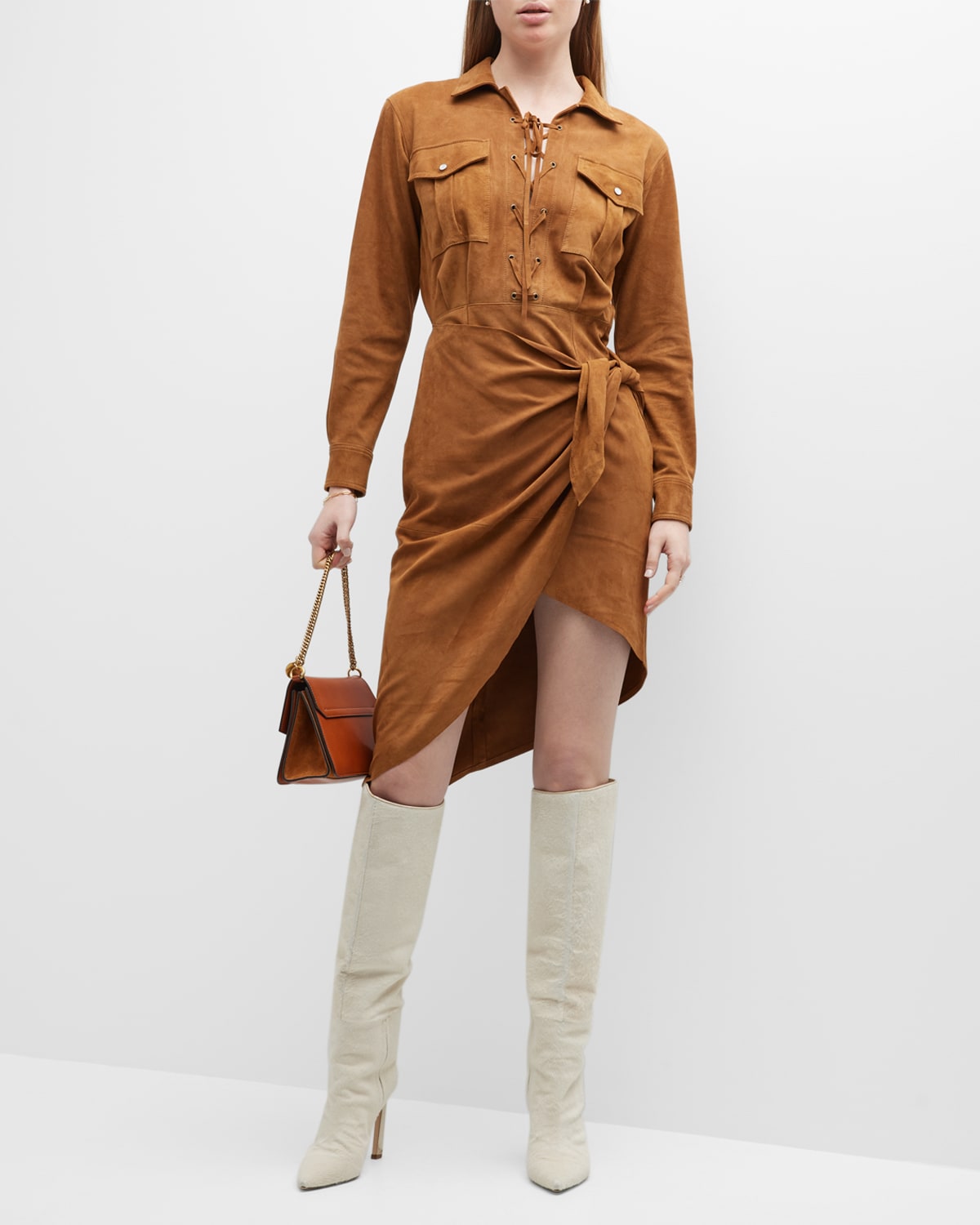 Willa Lace-Up Suede Wrap Shirtdress