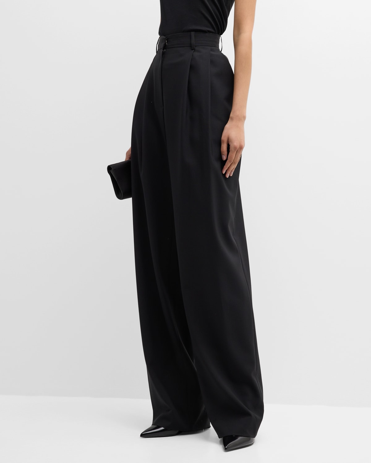 Salon Cecily Double-pleated Wide-leg Wool Trousers In Black