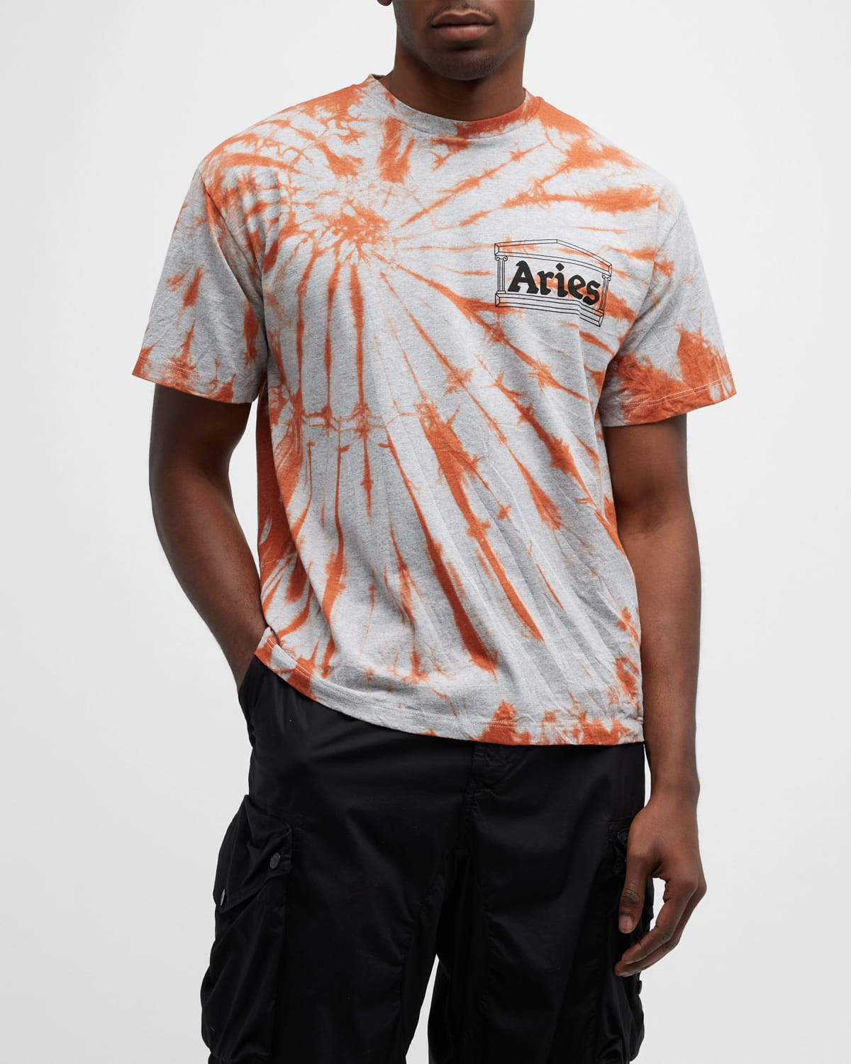 Aries Temple Logo-print Tie-dyed Cotton T-shirt In Orange