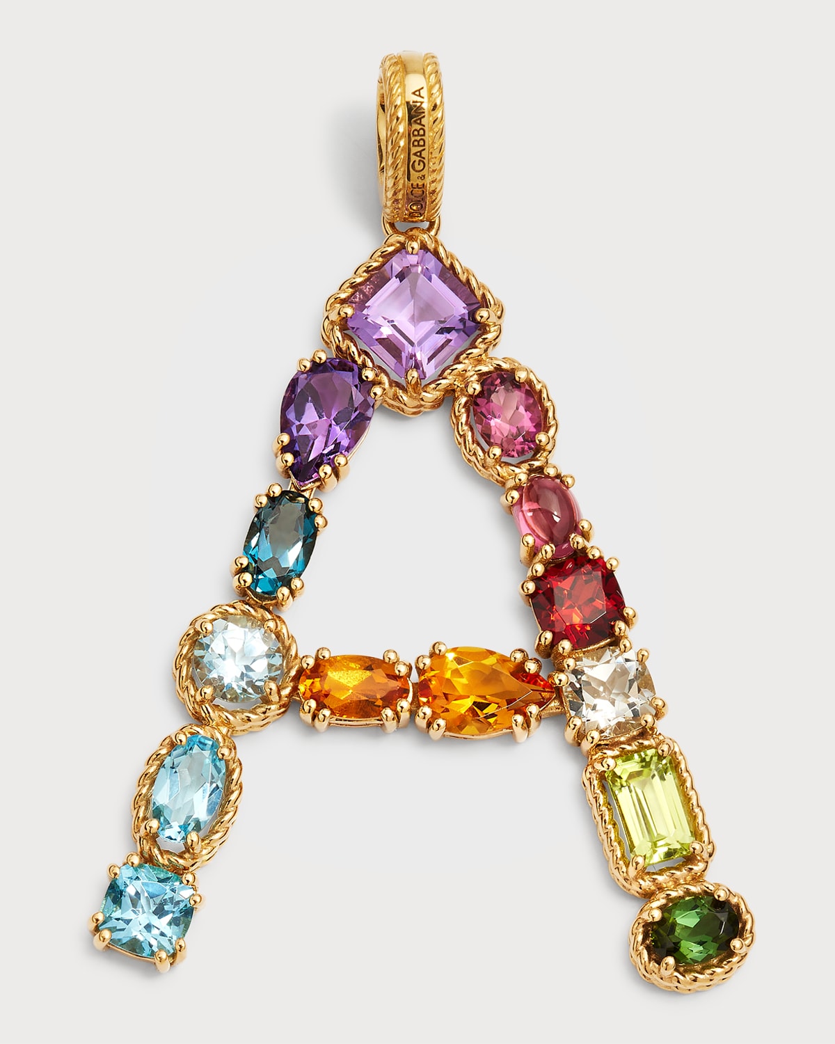Yellow Gold Multi Fine Gem Charm, Letter A