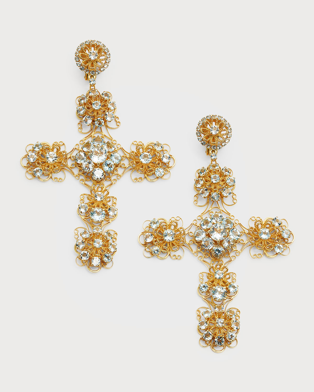 18K Yellow Gold Aquamarine Cross Clip Earrings