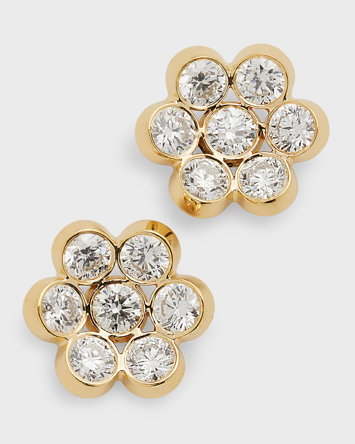 18k Yellow Gold Diamond Floral Stud Earrings