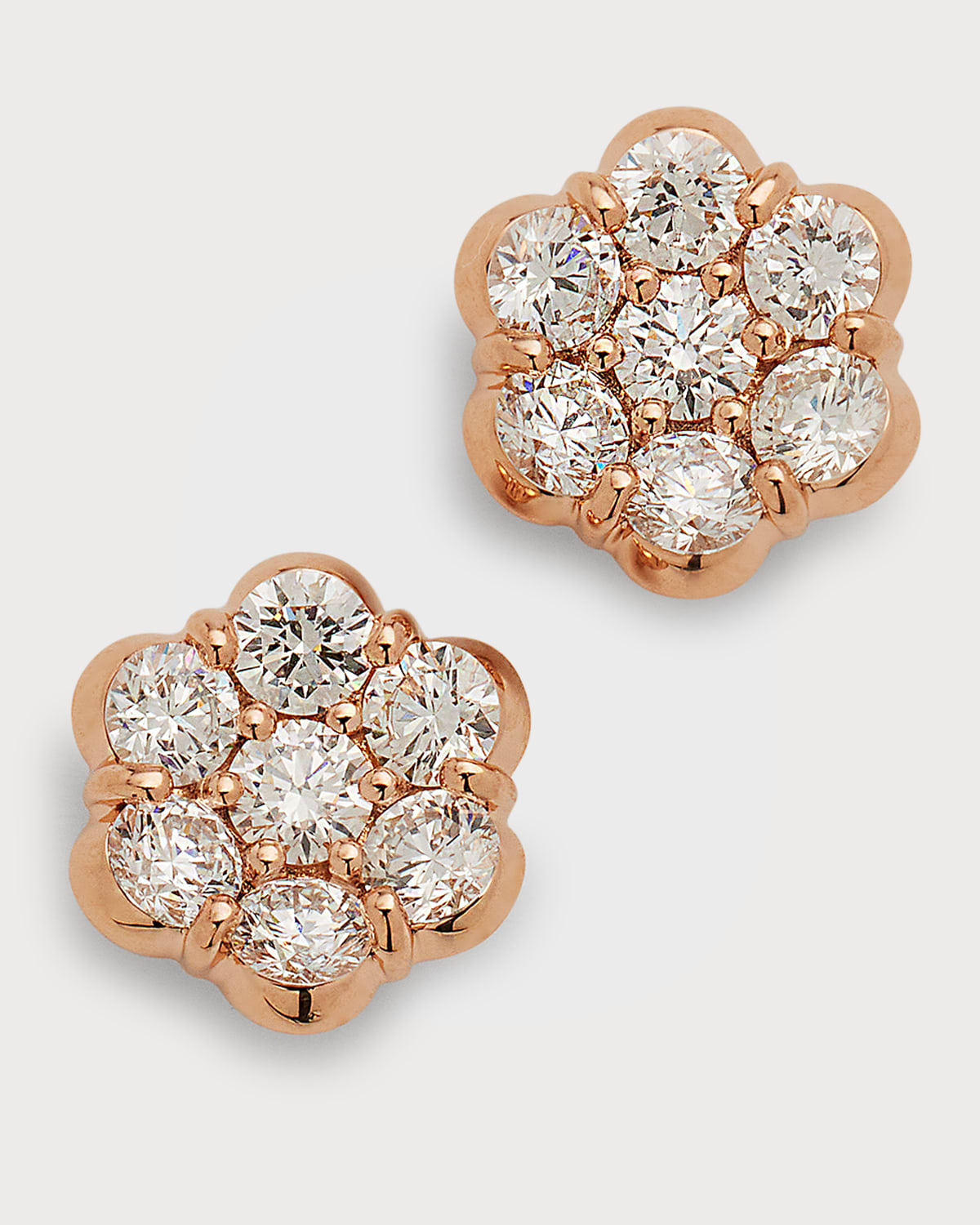 18k Rose Gold Floral Diamond Stud Earrings