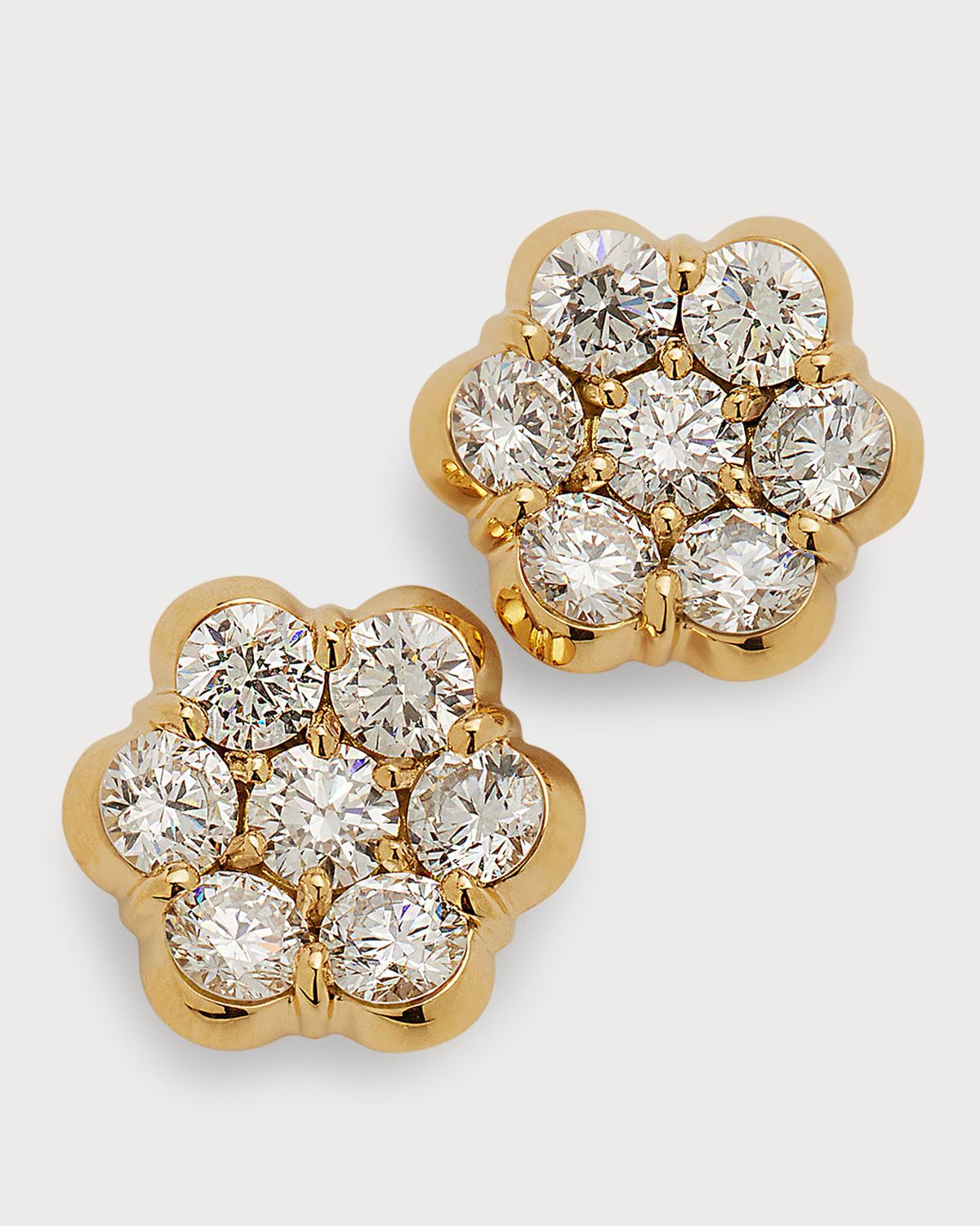 18k Yellow Gold Floral Diamond Stud Earrings