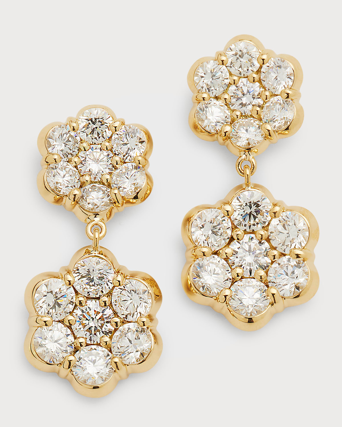 18k Yellow Gold Flower Diamond Drop Earrings