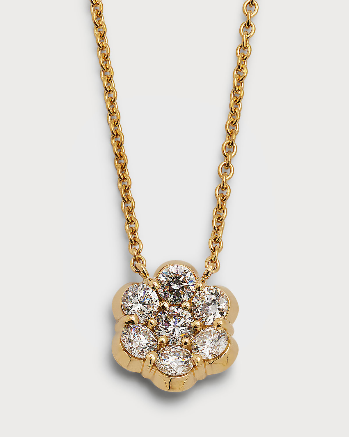 18k Yellow Gold Flower Diamond Pendant Necklace