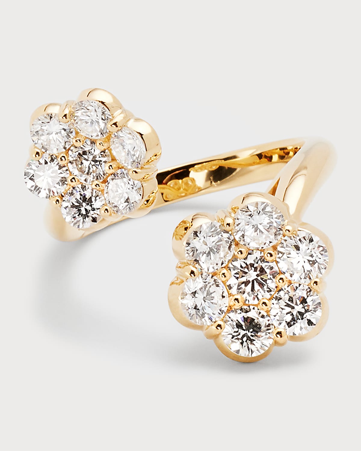 18k Yellow Gold Flower Diamond Bypass Ring, Size 6 and 7