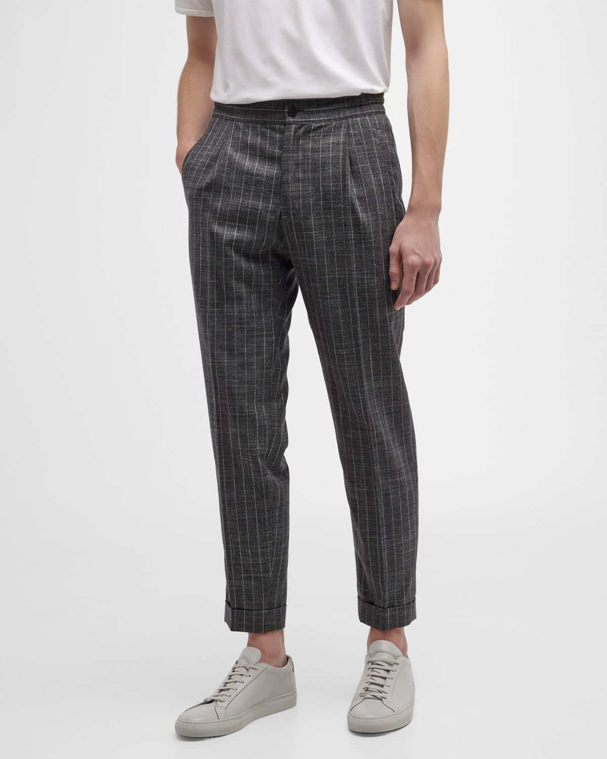 KNT Men's Stripe Pleated Trousers