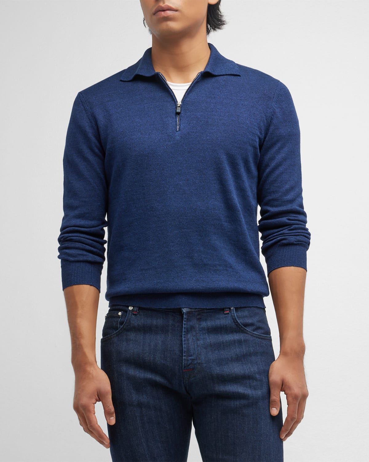 KNT Men's Navy Quarter-Zip Polo Knit Shirt