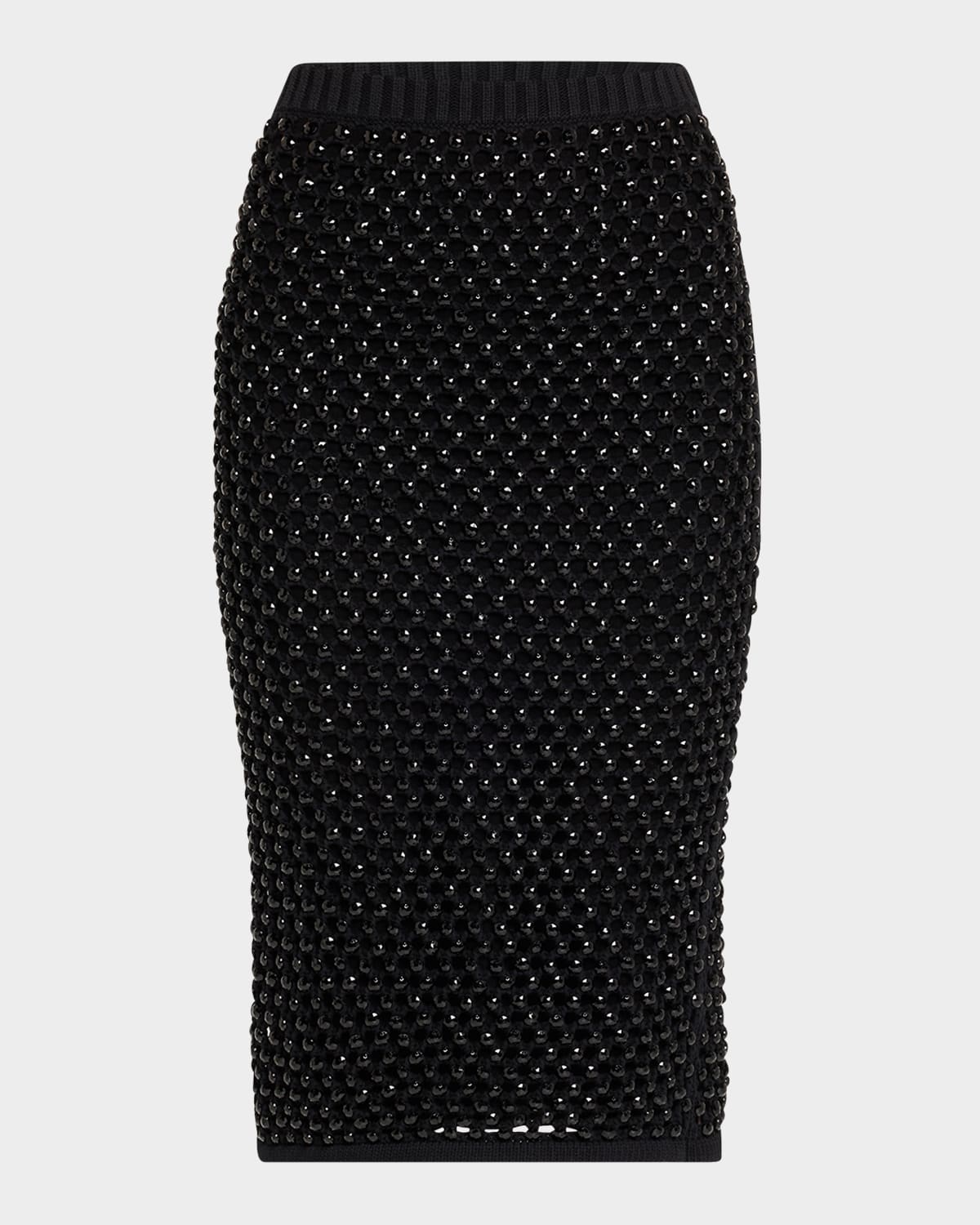 Crystal Open-Knit Midi Skirt