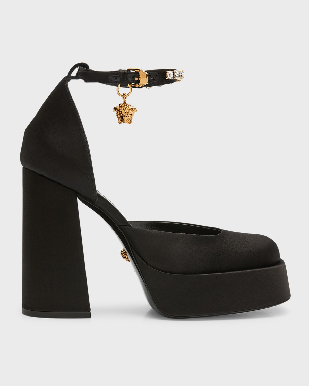 Versace Women's Medusa Aevitas Satin Crystal-embellished Platform Pumps In Black- Gol