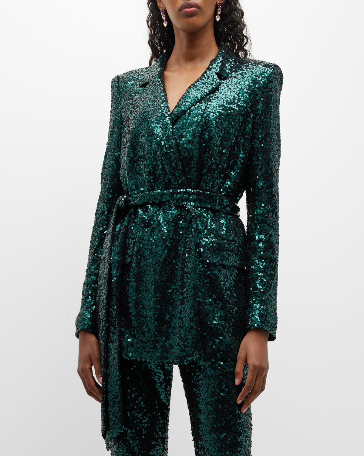 Badgley Mischka Collection Belted Sequin Wrap Jacket