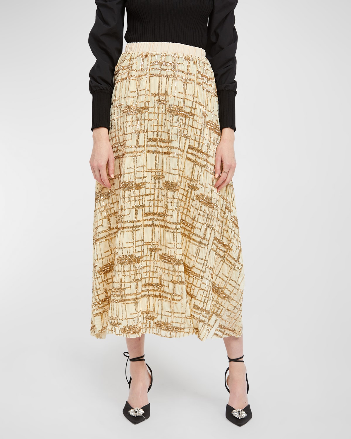 En Saison Romi Embellished Midi-skirt In Gold