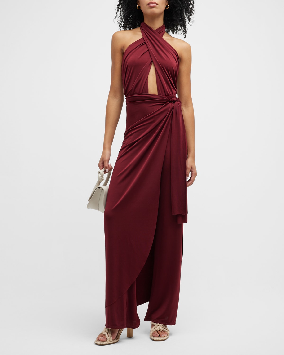 JOHANNA ORTIZ SUBMERGED CROSSOVER-HALTER WIDE-LEG JUMPSUIT