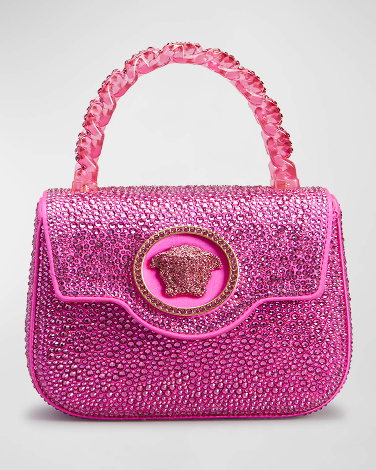 Versace La Medusa Mini Crystal Top Handle Bag In 1pf0v Fuxia Versa