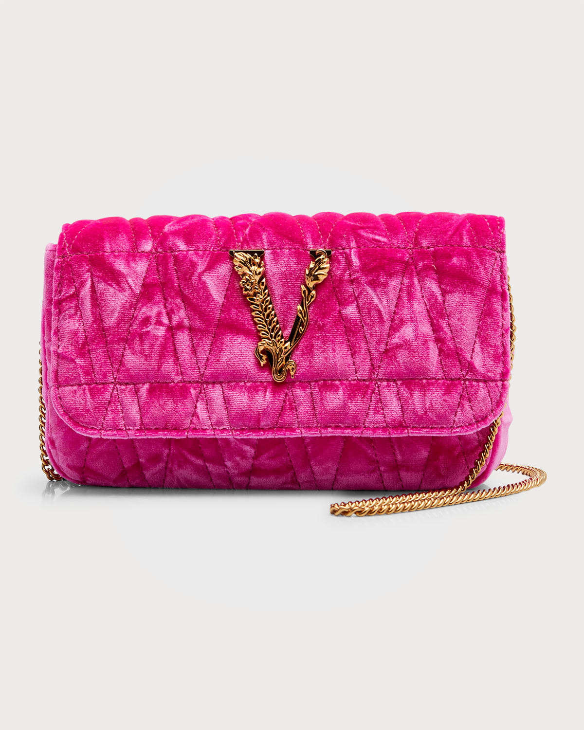 Versace Virtus Mini Flap Chain Crossbody Bag In Glossy Pink