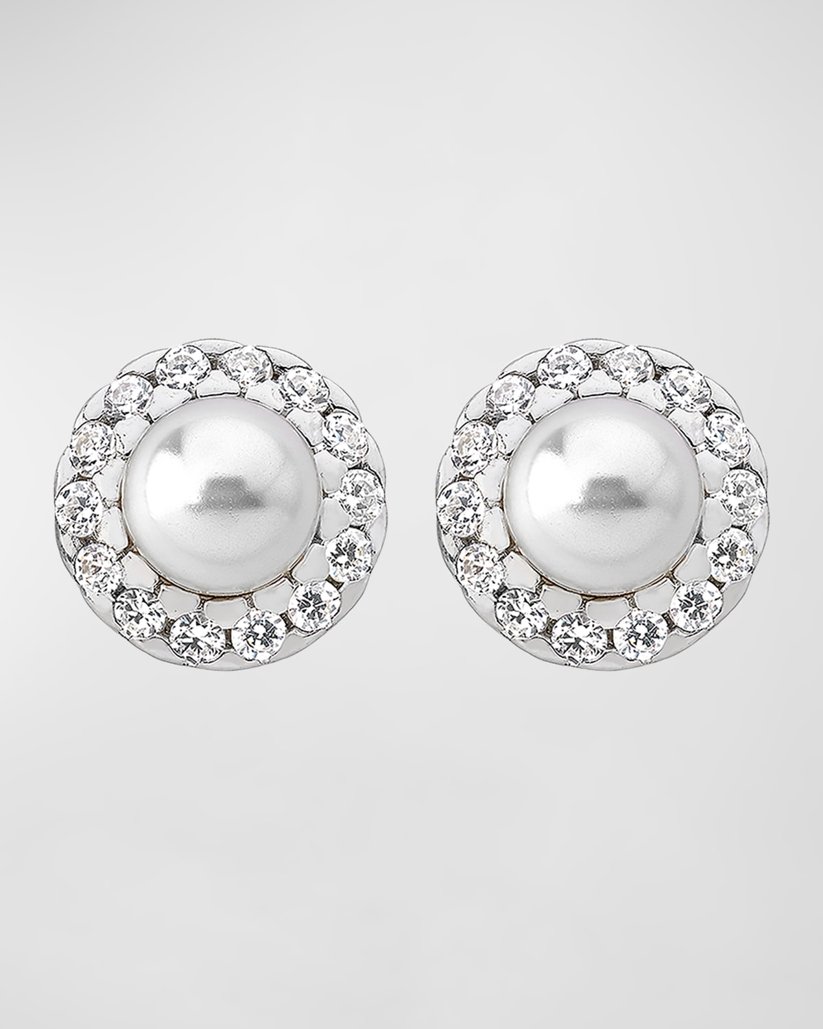 Cometa Pearl Stud Earrings with Cubic Zirconia Halo