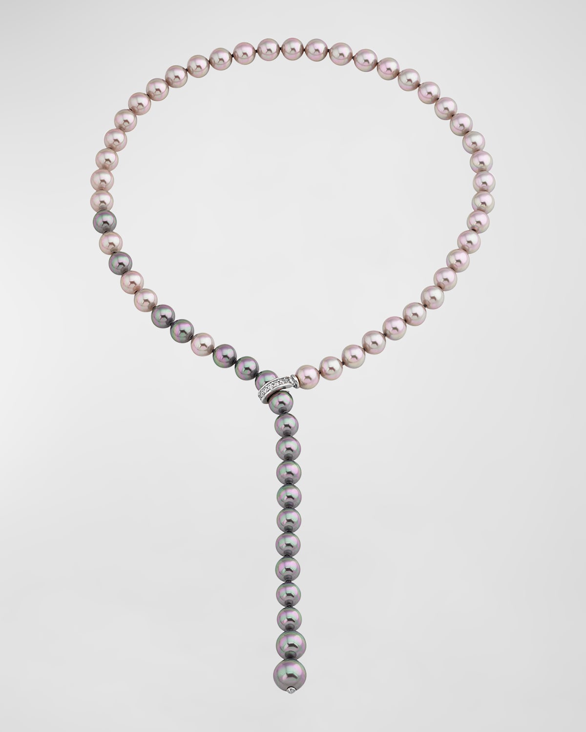 Diana Two-Tone Pearl Y-Necklace with Cubic Zirconia Clasp