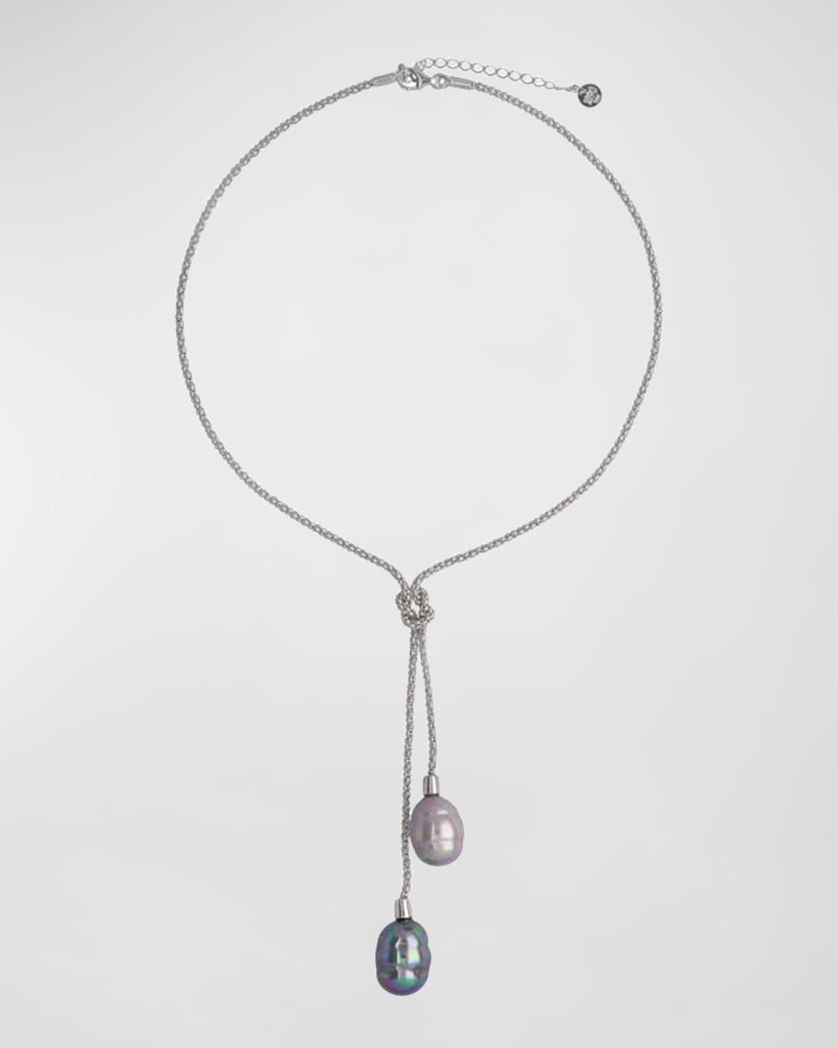 Tender 2-Pearl Y-Drop Necklace, Steel