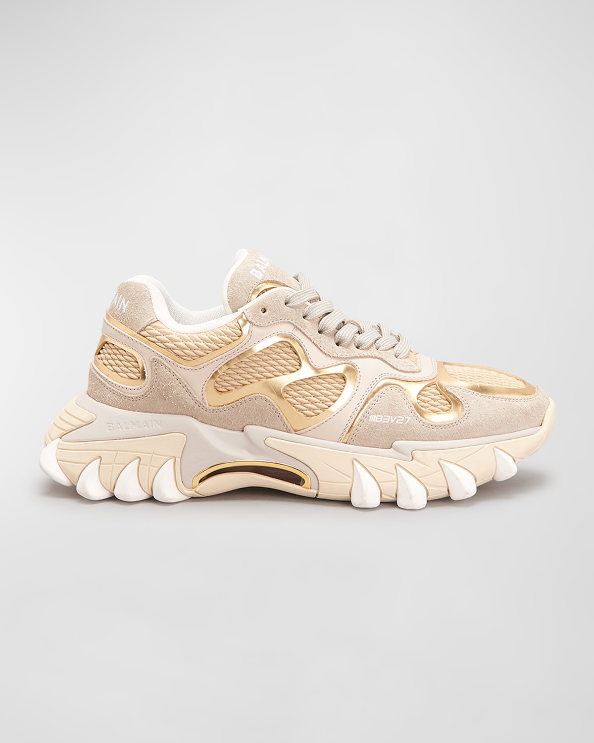 Balmain Gold Neutral B-east Leather Sneakers In Wdz Grege Or Wdz