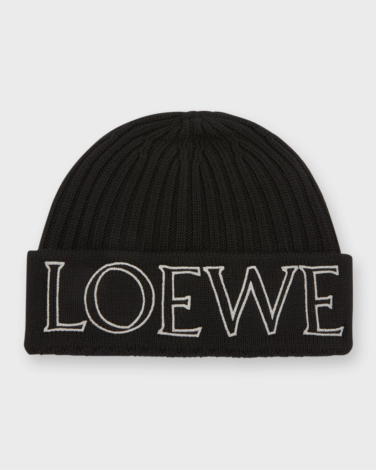 Shop Loewe Logo Ribbed Wool-blend Beanie In Black