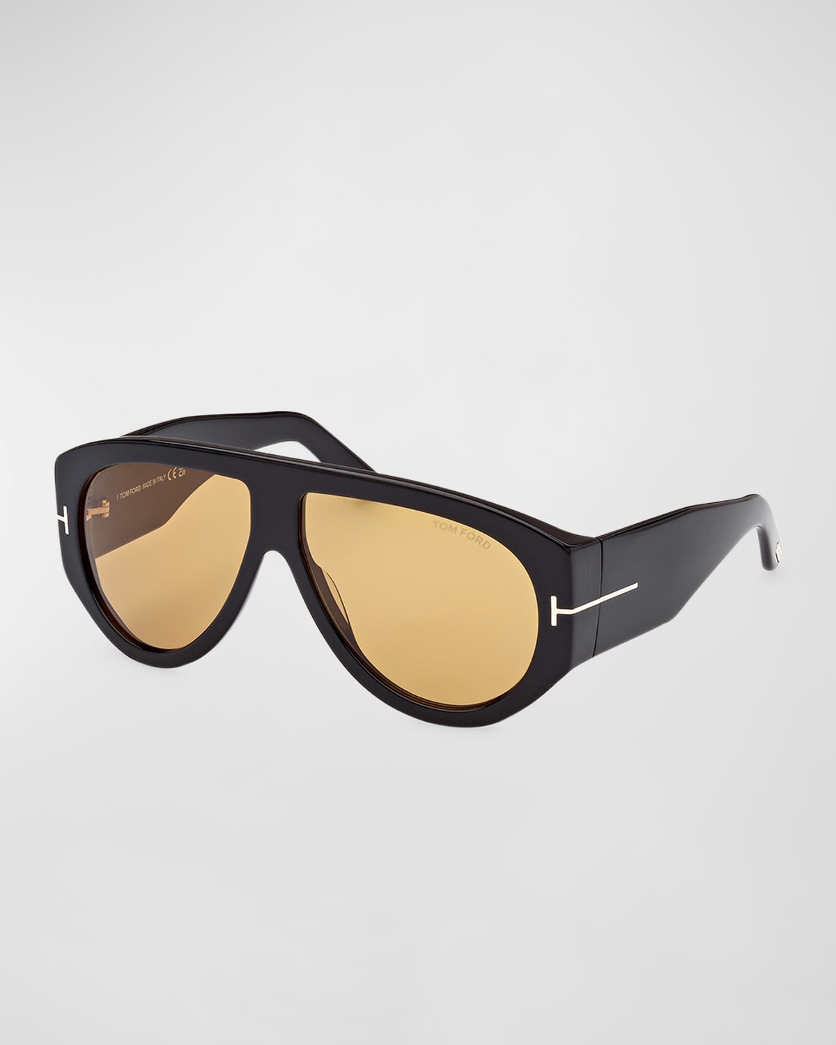 Tom Ford Bronson T-monogram Round Acetate Sunglasses In Sblk/brn
