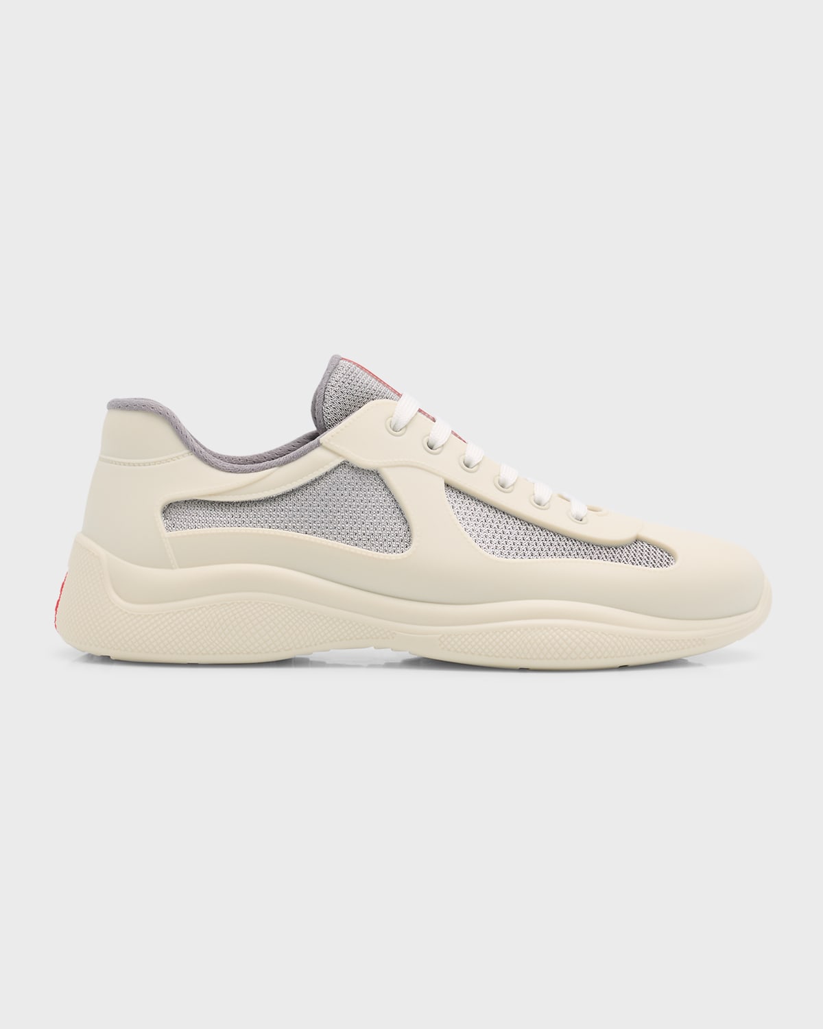 Shop Prada Men's Americas Cup Rubber Trainer Sneakers In Cream