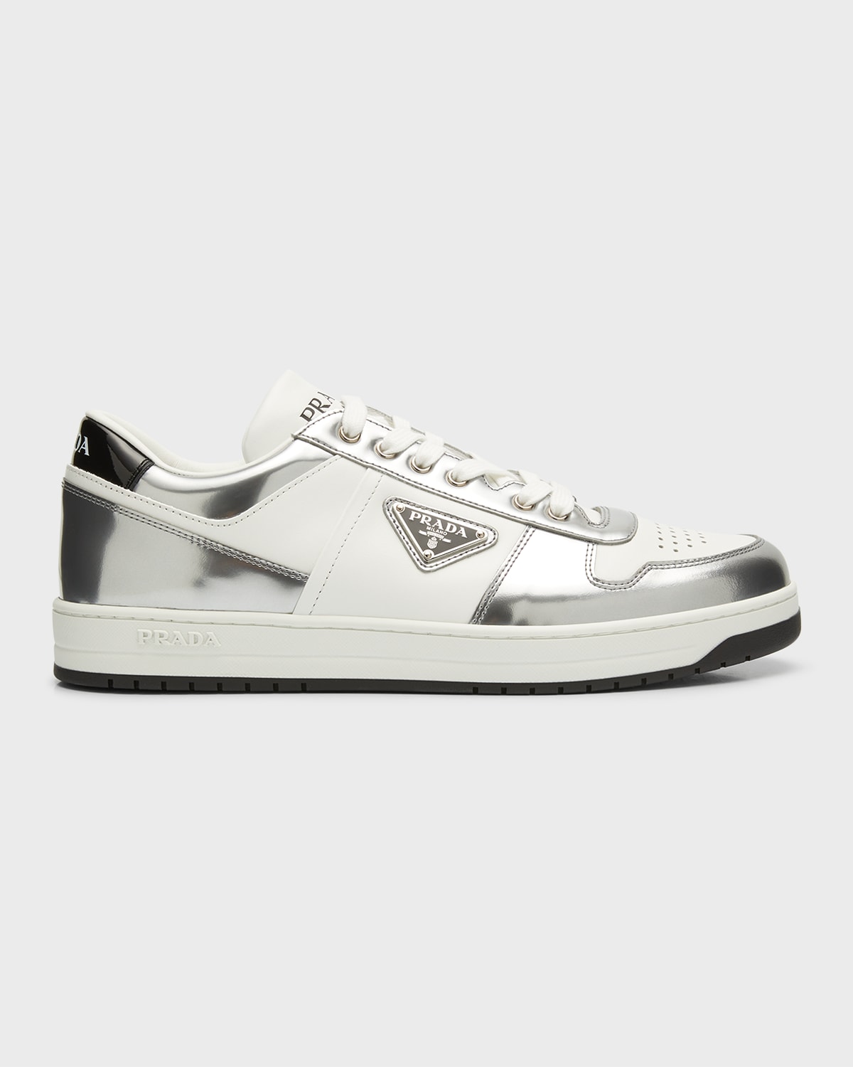 Prada Men's Downtown Leather Low-top Sneakers In F0j36 Bianco Arge