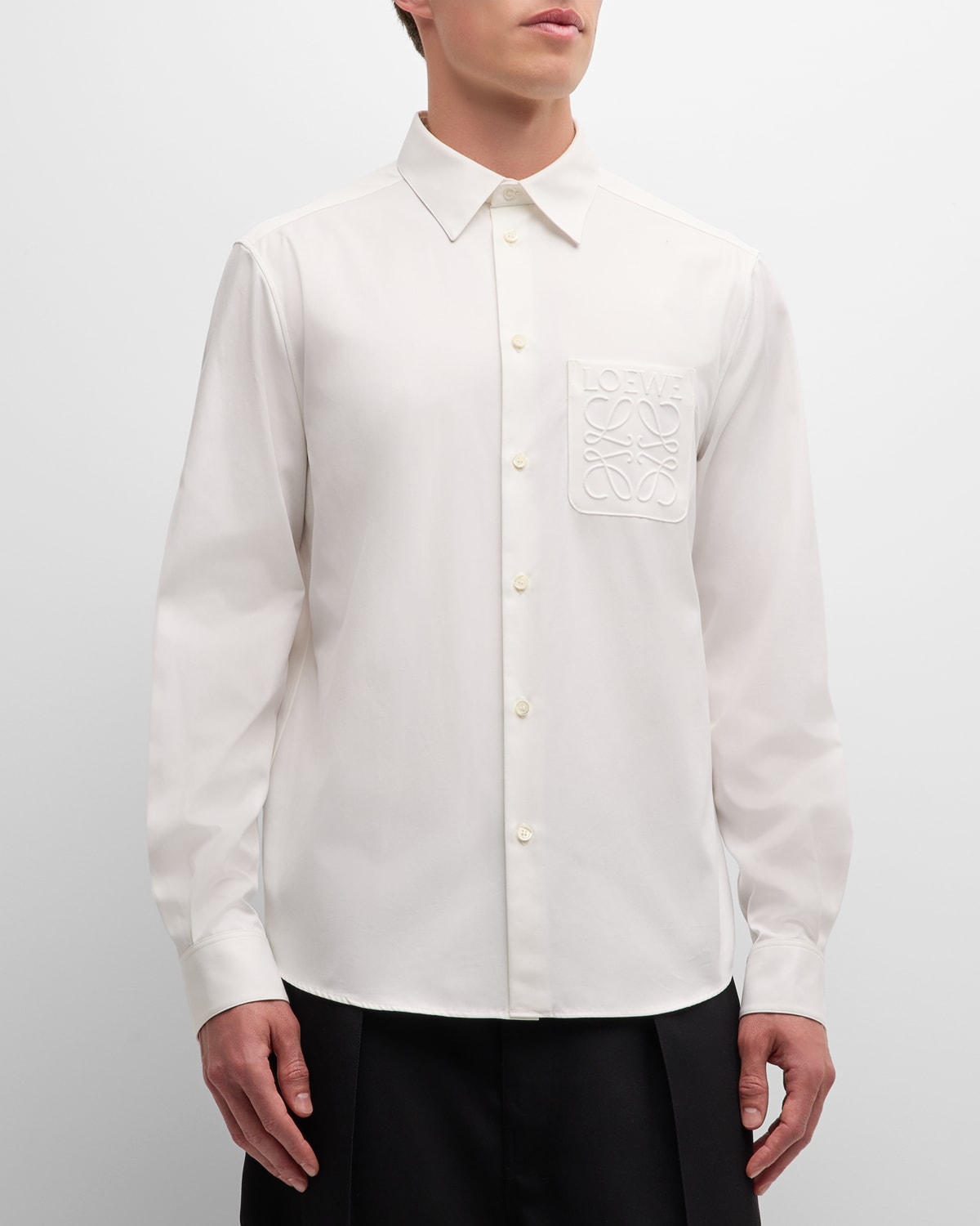 Loewe Men's Anagram Debossed Sport Shirt In White