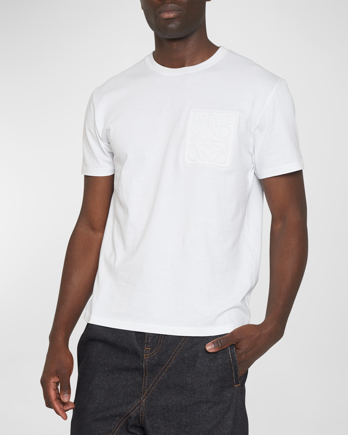 Loewe Anagram Debossed Crewneck Short Sleeve Cotton T-shirt In White