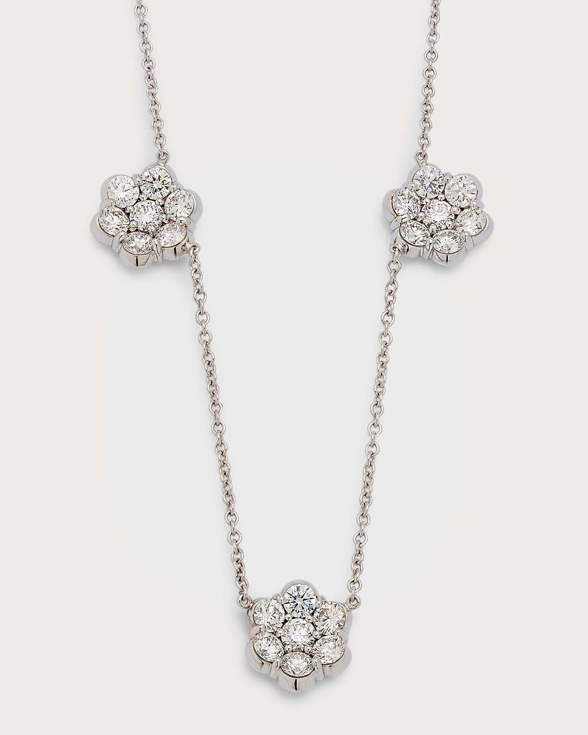 18k White Gold Flower Diamond Station Necklace