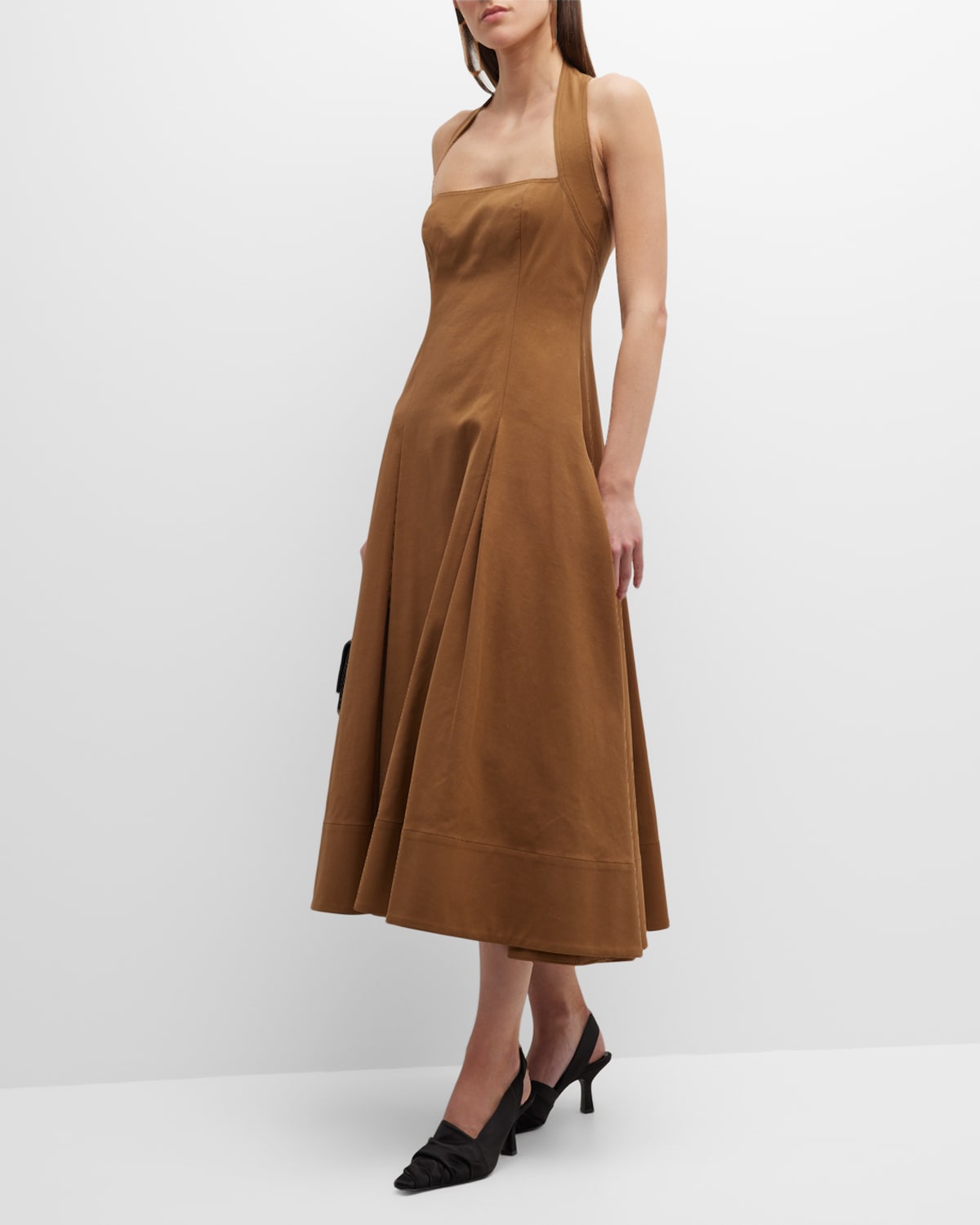 Khaite Lalita Pleated Cotton-blend Twill Halterneck Midi Dress In White