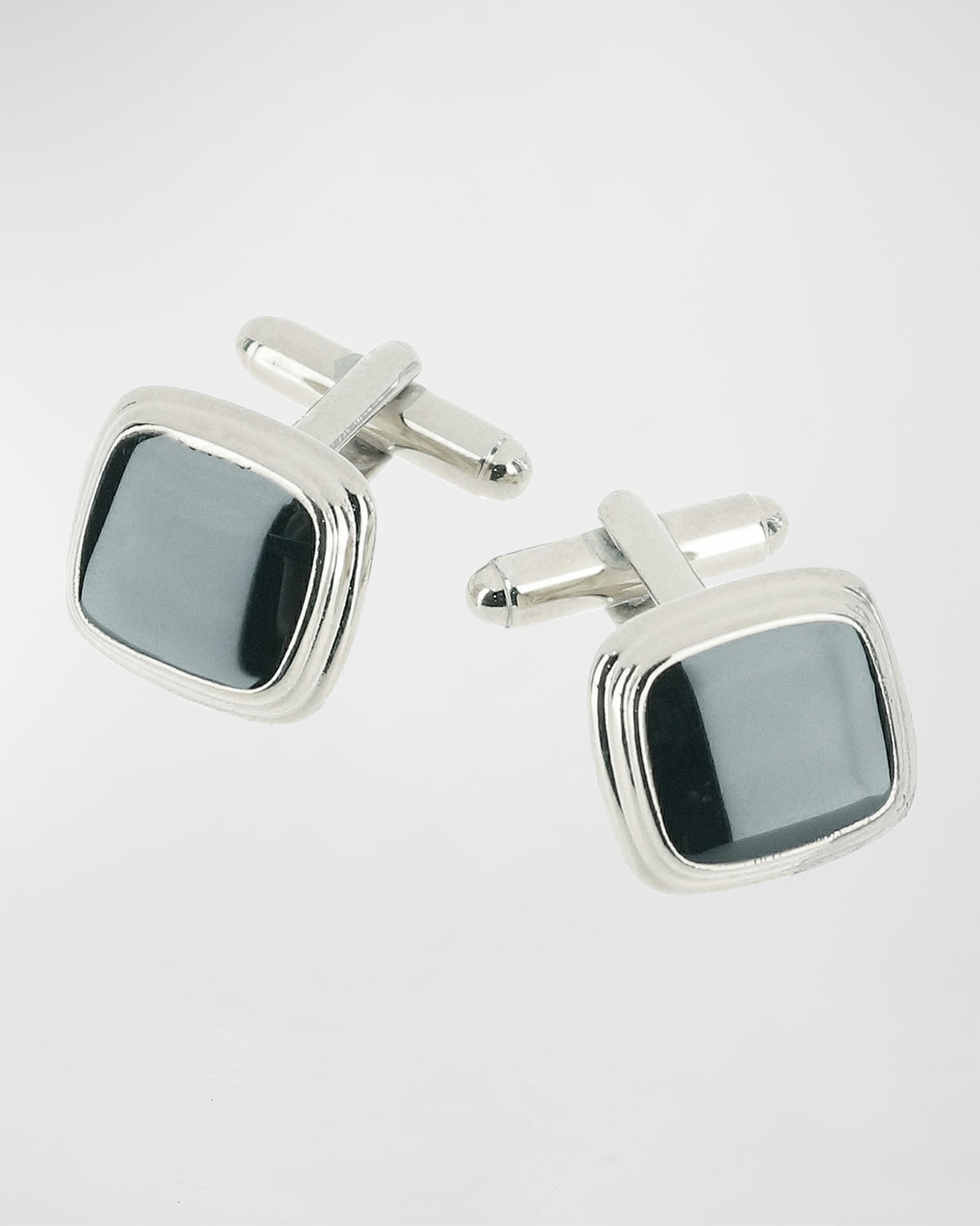 Trafalgar Men's Sutton Black Lacquer Cushion Cufflinks In Silver