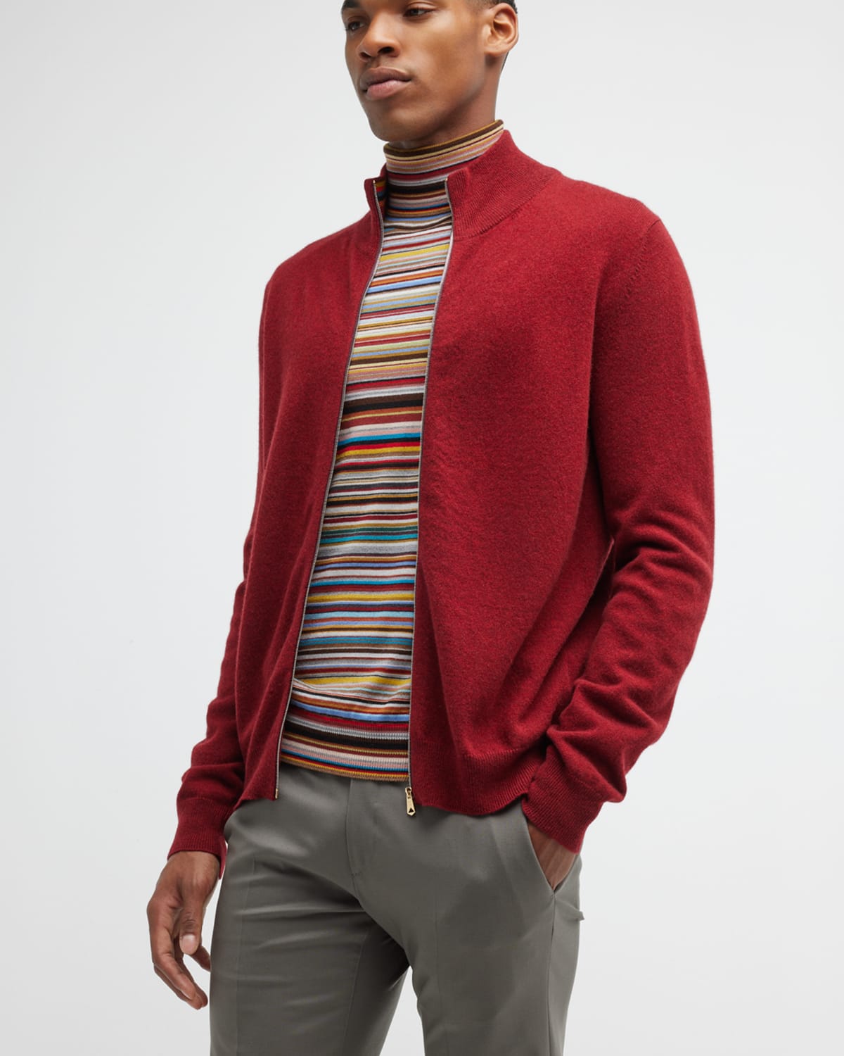 Paul Smith Full-zip Cardigan Sweater In Burgundy | ModeSens