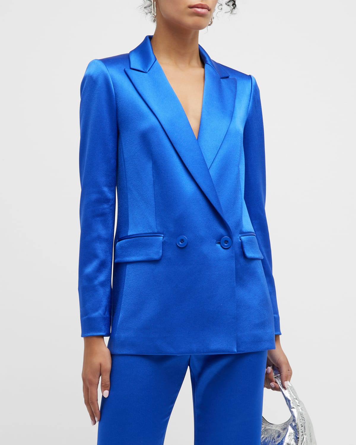 Alice + Olivia Justine Denim Roll-Cuff Longline Blazer - Bergdorf Goodman